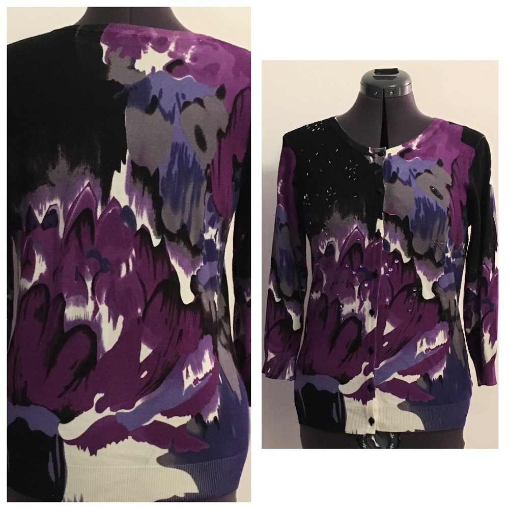 ✨3/$15 Joseph A Purple and Black Cardigan